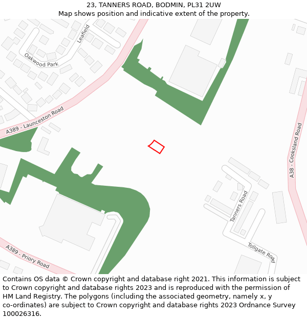 23, TANNERS ROAD, BODMIN, PL31 2UW: Location map and indicative extent of plot