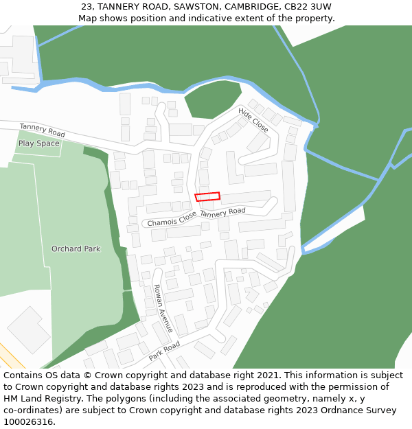 23, TANNERY ROAD, SAWSTON, CAMBRIDGE, CB22 3UW: Location map and indicative extent of plot