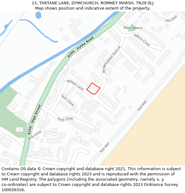 23, TARTANE LANE, DYMCHURCH, ROMNEY MARSH, TN29 0LJ: Location map and indicative extent of plot