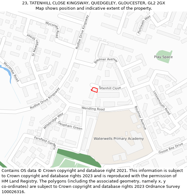 23, TATENHILL CLOSE KINGSWAY, QUEDGELEY, GLOUCESTER, GL2 2GX: Location map and indicative extent of plot