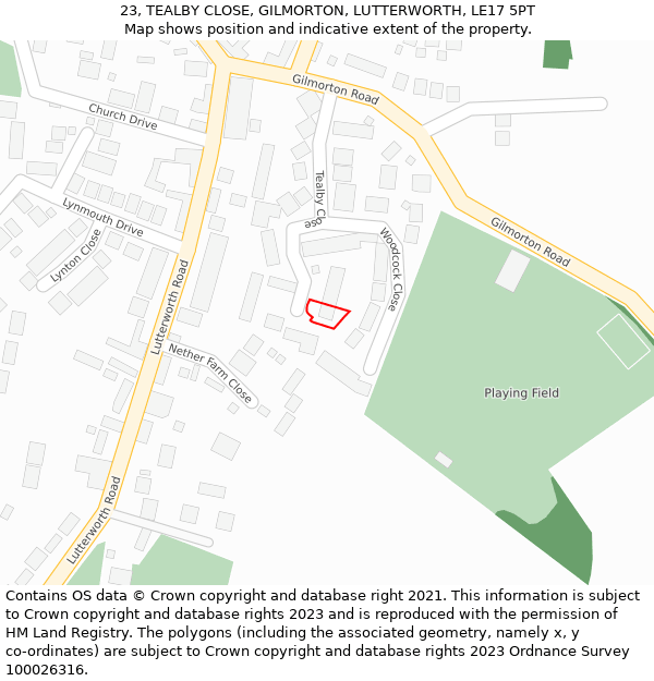 23, TEALBY CLOSE, GILMORTON, LUTTERWORTH, LE17 5PT: Location map and indicative extent of plot