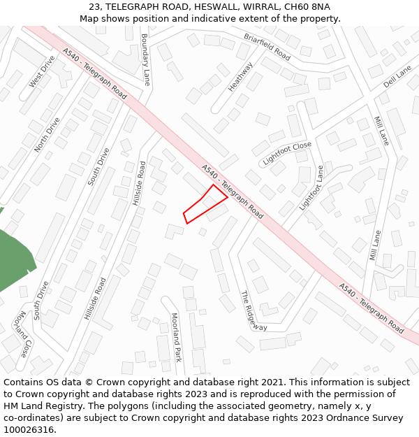 23, TELEGRAPH ROAD, HESWALL, WIRRAL, CH60 8NA: Location map and indicative extent of plot