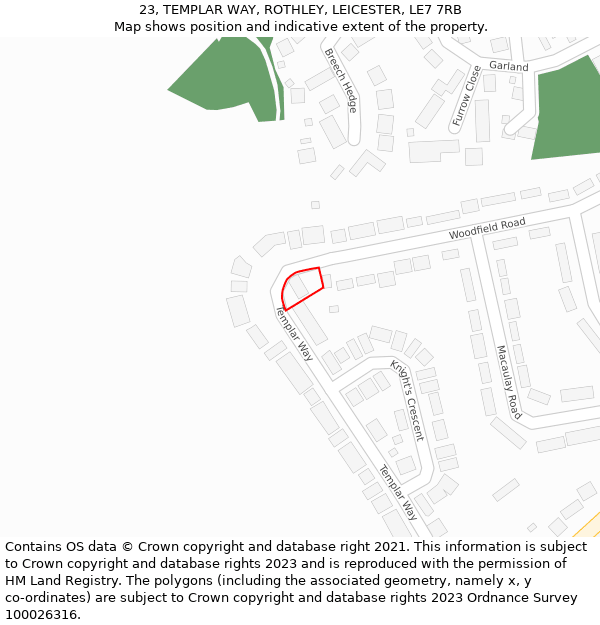 23, TEMPLAR WAY, ROTHLEY, LEICESTER, LE7 7RB: Location map and indicative extent of plot