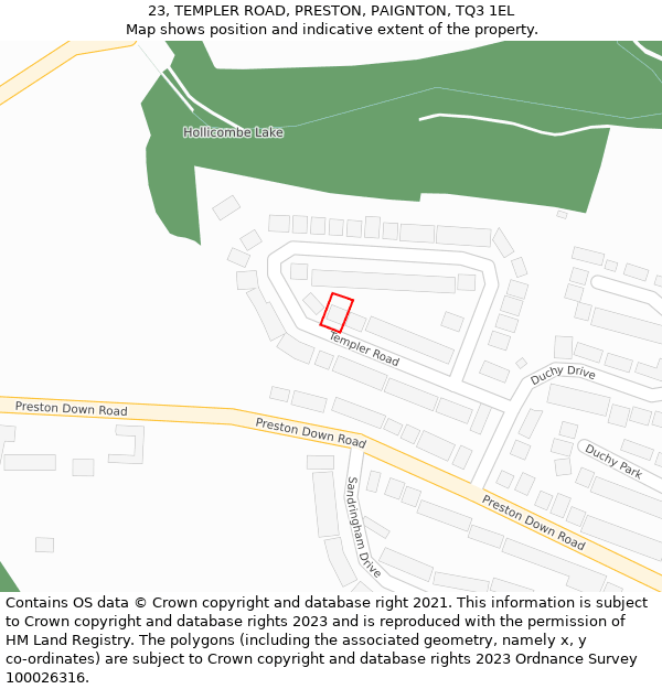 23, TEMPLER ROAD, PRESTON, PAIGNTON, TQ3 1EL: Location map and indicative extent of plot