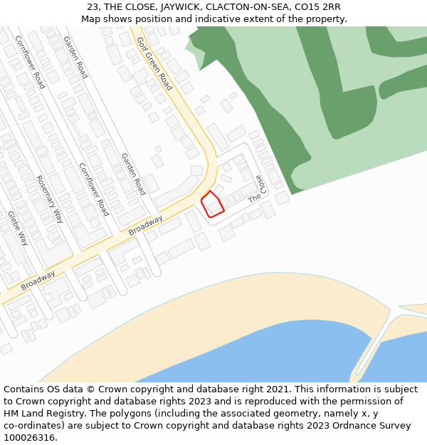 23, THE CLOSE, JAYWICK, CLACTON-ON-SEA, CO15 2RR: Location map and indicative extent of plot