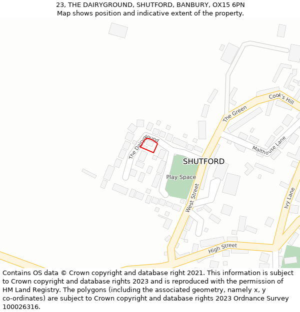 23, THE DAIRYGROUND, SHUTFORD, BANBURY, OX15 6PN: Location map and indicative extent of plot