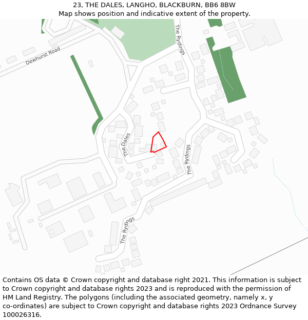 23, THE DALES, LANGHO, BLACKBURN, BB6 8BW: Location map and indicative extent of plot