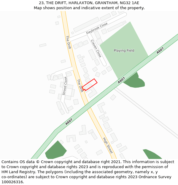 23, THE DRIFT, HARLAXTON, GRANTHAM, NG32 1AE: Location map and indicative extent of plot