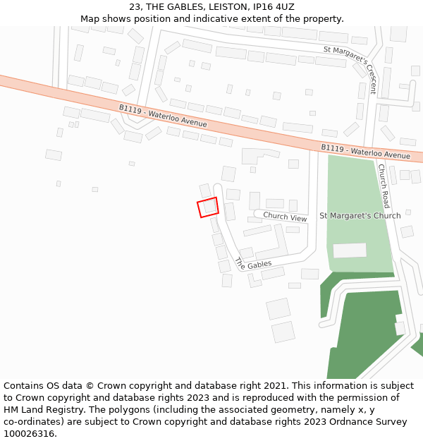 23, THE GABLES, LEISTON, IP16 4UZ: Location map and indicative extent of plot