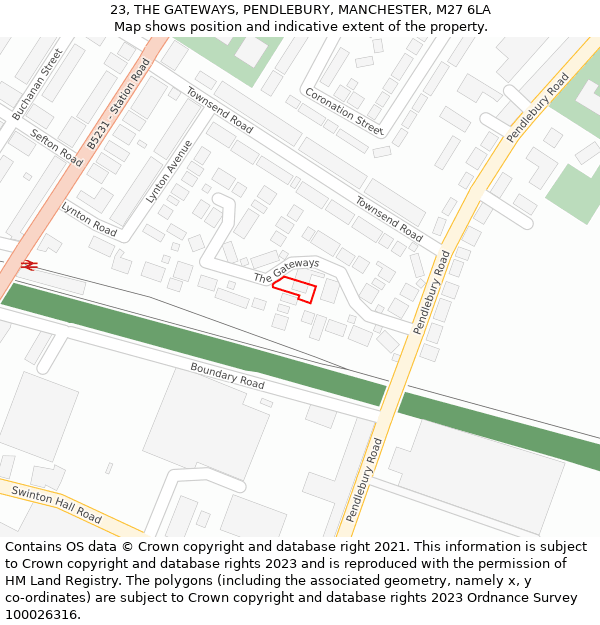 23, THE GATEWAYS, PENDLEBURY, MANCHESTER, M27 6LA: Location map and indicative extent of plot