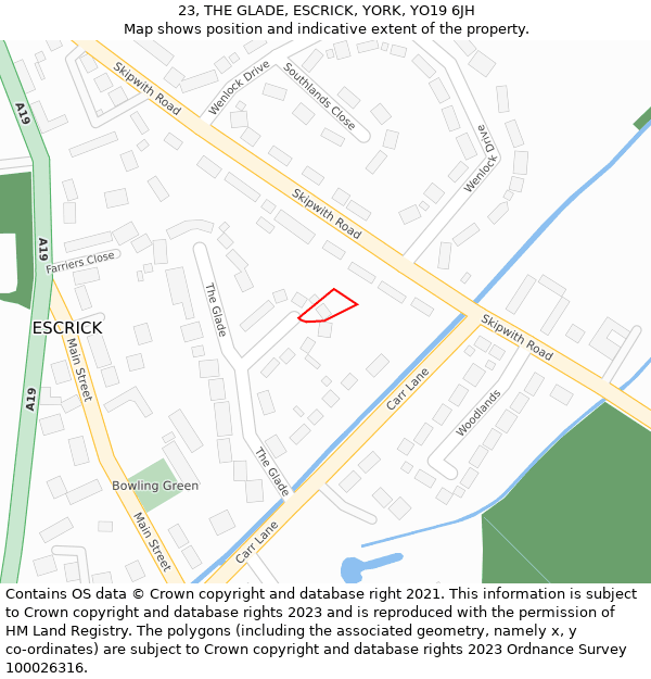 23, THE GLADE, ESCRICK, YORK, YO19 6JH: Location map and indicative extent of plot