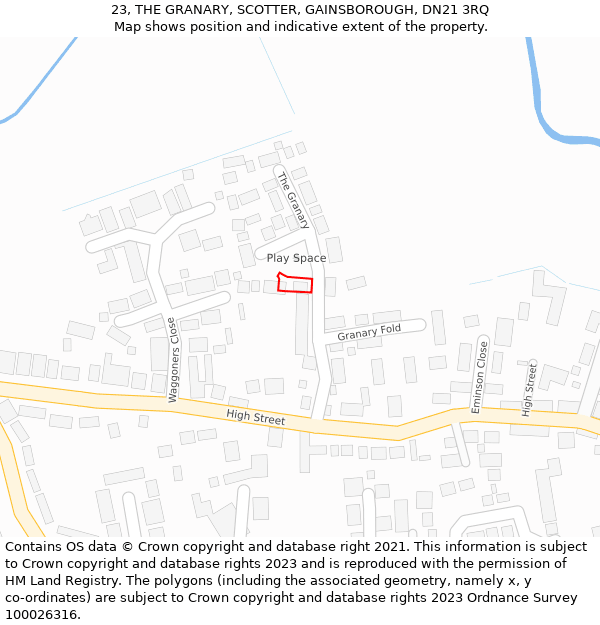 23, THE GRANARY, SCOTTER, GAINSBOROUGH, DN21 3RQ: Location map and indicative extent of plot