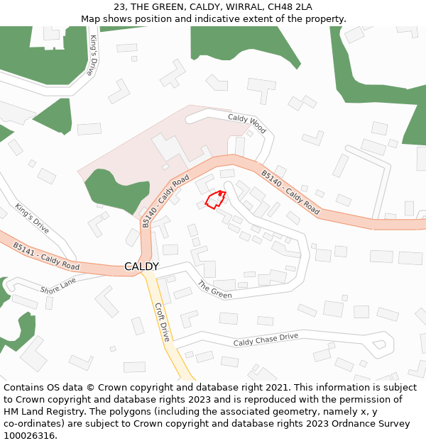 23, THE GREEN, CALDY, WIRRAL, CH48 2LA: Location map and indicative extent of plot