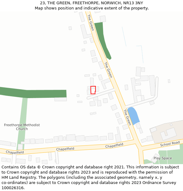 23, THE GREEN, FREETHORPE, NORWICH, NR13 3NY: Location map and indicative extent of plot