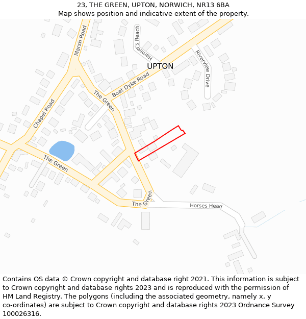 23, THE GREEN, UPTON, NORWICH, NR13 6BA: Location map and indicative extent of plot