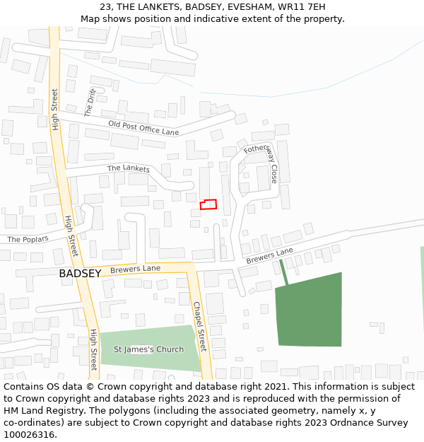 23, THE LANKETS, BADSEY, EVESHAM, WR11 7EH: Location map and indicative extent of plot
