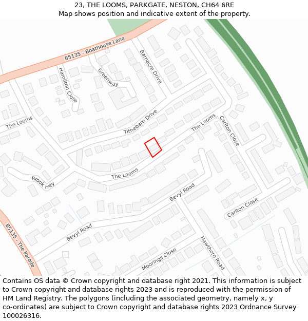 23, THE LOOMS, PARKGATE, NESTON, CH64 6RE: Location map and indicative extent of plot