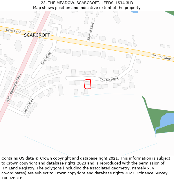 23, THE MEADOW, SCARCROFT, LEEDS, LS14 3LD: Location map and indicative extent of plot