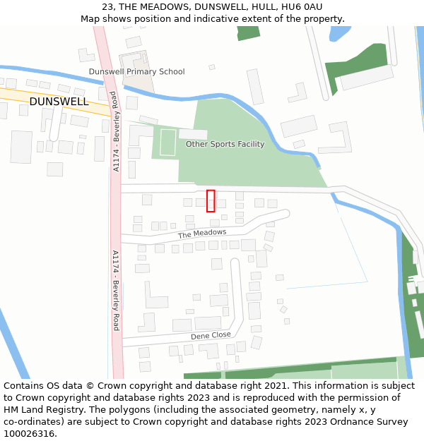 23, THE MEADOWS, DUNSWELL, HULL, HU6 0AU: Location map and indicative extent of plot