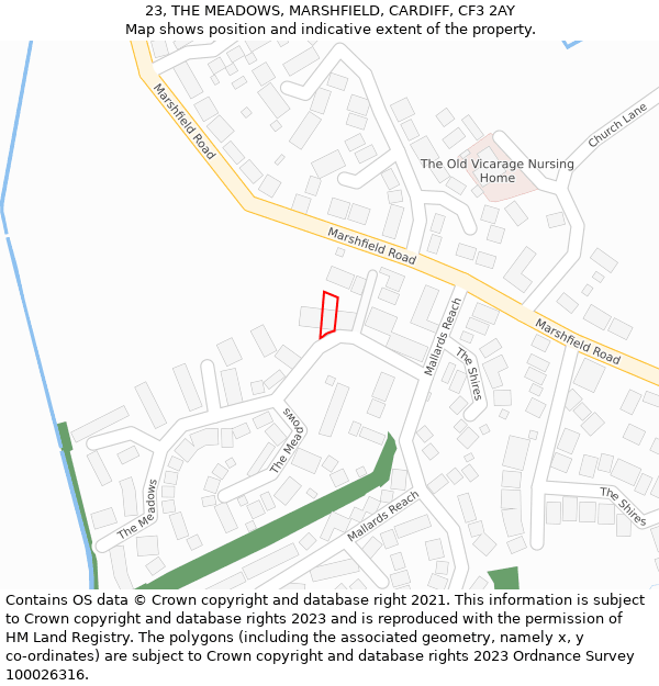 23, THE MEADOWS, MARSHFIELD, CARDIFF, CF3 2AY: Location map and indicative extent of plot