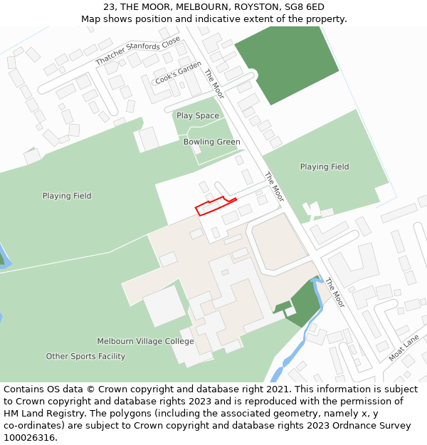 23, THE MOOR, MELBOURN, ROYSTON, SG8 6ED: Location map and indicative extent of plot