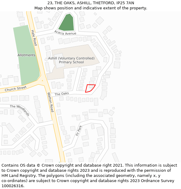 23, THE OAKS, ASHILL, THETFORD, IP25 7AN: Location map and indicative extent of plot