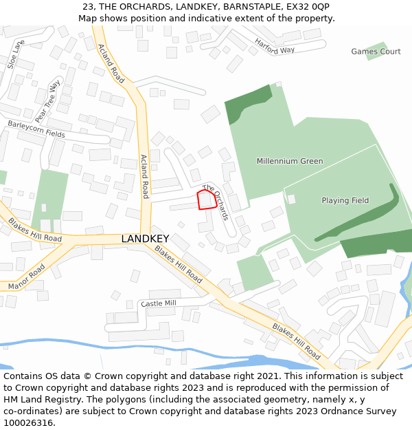 23, THE ORCHARDS, LANDKEY, BARNSTAPLE, EX32 0QP: Location map and indicative extent of plot