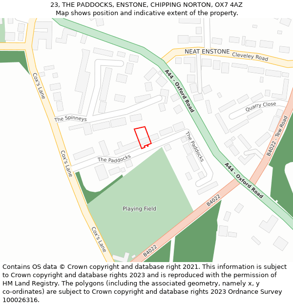 23, THE PADDOCKS, ENSTONE, CHIPPING NORTON, OX7 4AZ: Location map and indicative extent of plot