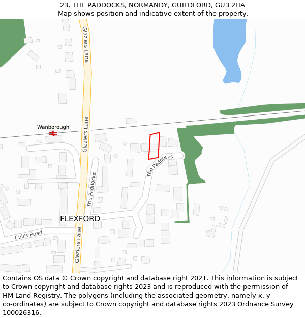 23, THE PADDOCKS, NORMANDY, GUILDFORD, GU3 2HA: Location map and indicative extent of plot