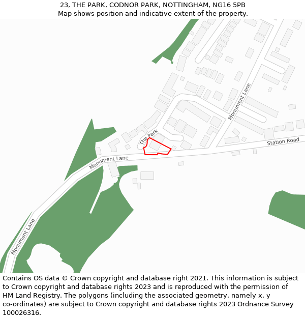 23, THE PARK, CODNOR PARK, NOTTINGHAM, NG16 5PB: Location map and indicative extent of plot