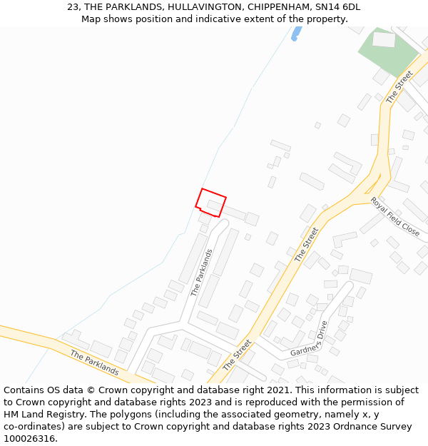 23, THE PARKLANDS, HULLAVINGTON, CHIPPENHAM, SN14 6DL: Location map and indicative extent of plot