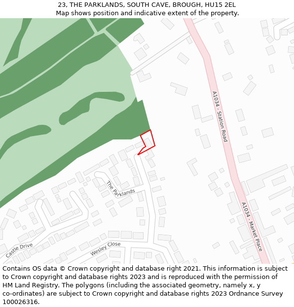 23, THE PARKLANDS, SOUTH CAVE, BROUGH, HU15 2EL: Location map and indicative extent of plot