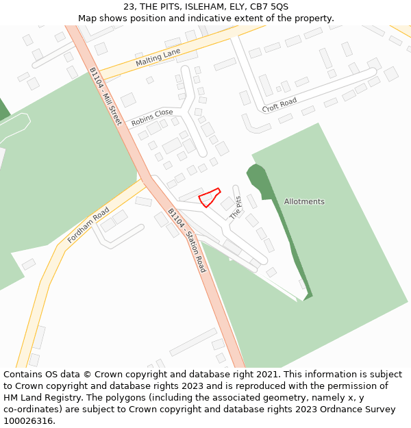 23, THE PITS, ISLEHAM, ELY, CB7 5QS: Location map and indicative extent of plot