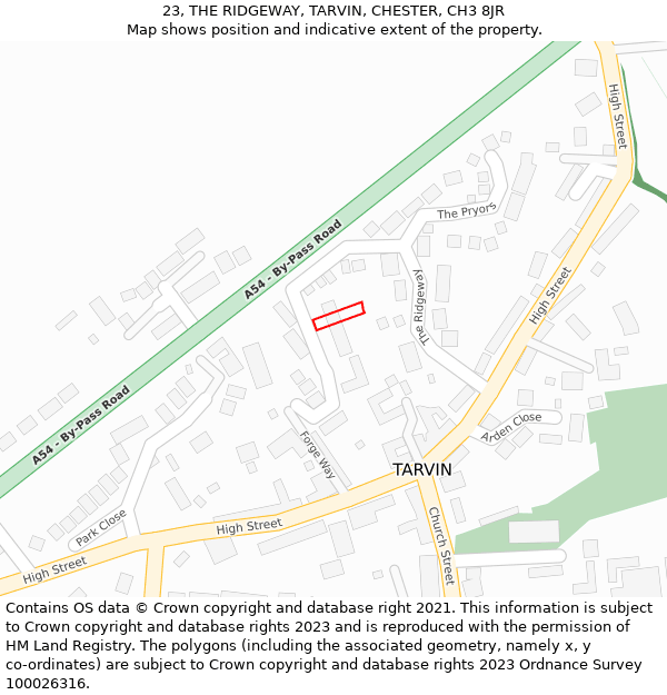 23, THE RIDGEWAY, TARVIN, CHESTER, CH3 8JR: Location map and indicative extent of plot