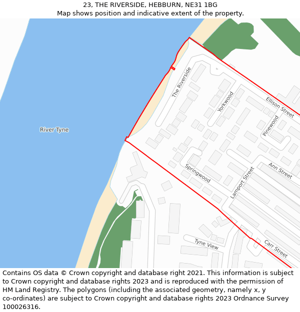 23, THE RIVERSIDE, HEBBURN, NE31 1BG: Location map and indicative extent of plot