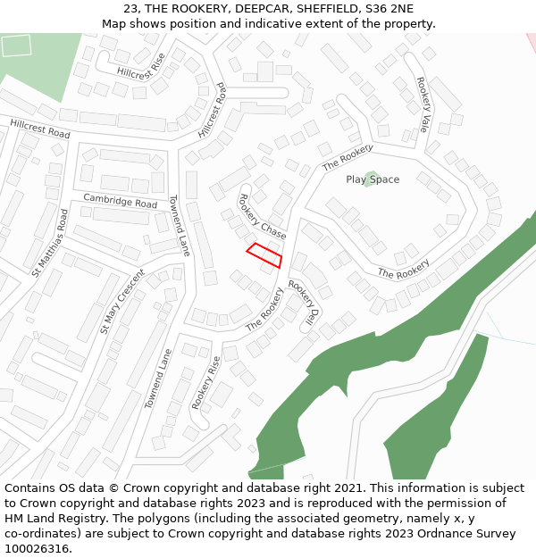 23, THE ROOKERY, DEEPCAR, SHEFFIELD, S36 2NE: Location map and indicative extent of plot