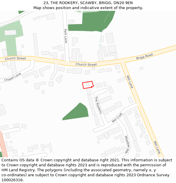 23, THE ROOKERY, SCAWBY, BRIGG, DN20 9EN: Location map and indicative extent of plot