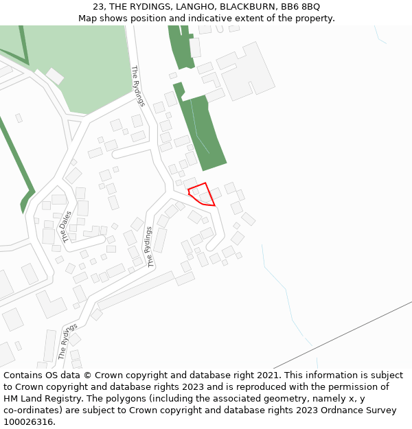 23, THE RYDINGS, LANGHO, BLACKBURN, BB6 8BQ: Location map and indicative extent of plot