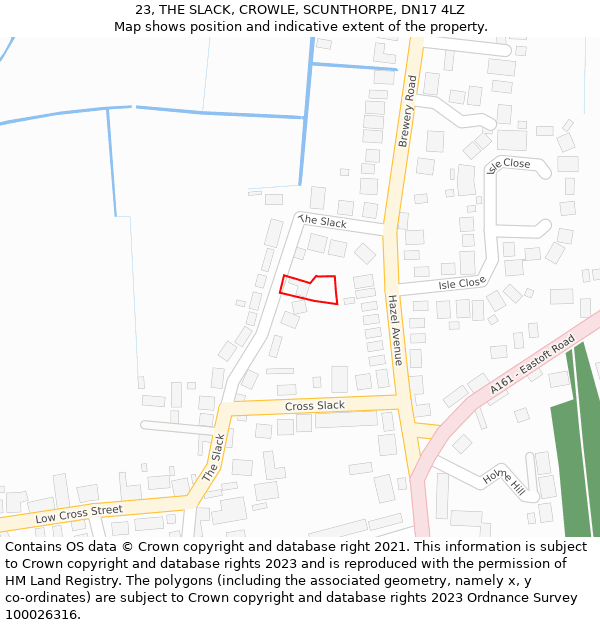 23, THE SLACK, CROWLE, SCUNTHORPE, DN17 4LZ: Location map and indicative extent of plot
