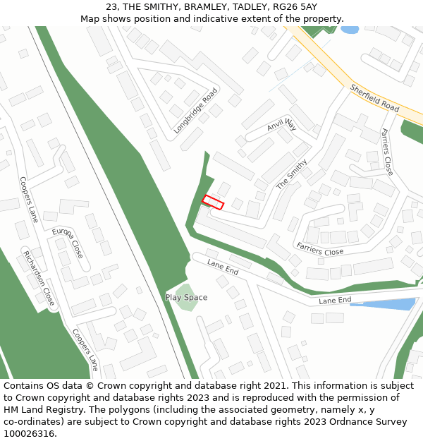 23, THE SMITHY, BRAMLEY, TADLEY, RG26 5AY: Location map and indicative extent of plot