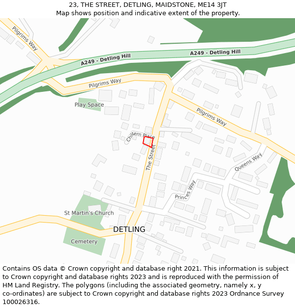 23, THE STREET, DETLING, MAIDSTONE, ME14 3JT: Location map and indicative extent of plot