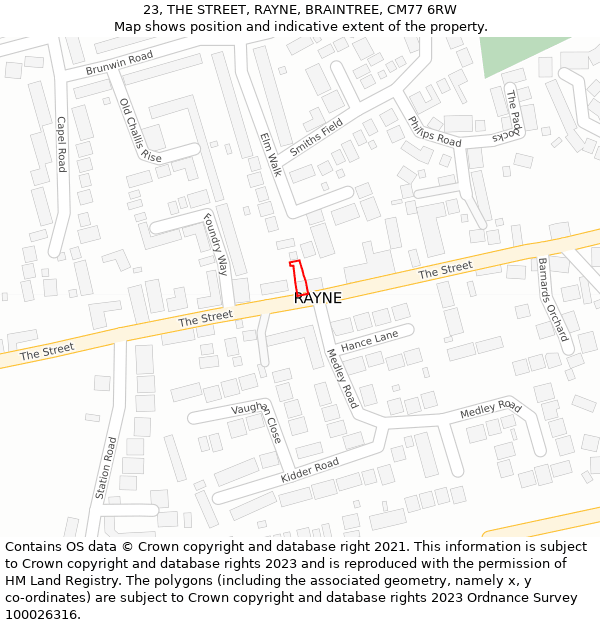 23, THE STREET, RAYNE, BRAINTREE, CM77 6RW: Location map and indicative extent of plot