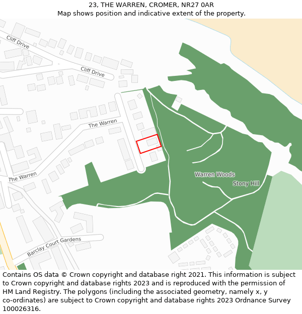 23, THE WARREN, CROMER, NR27 0AR: Location map and indicative extent of plot