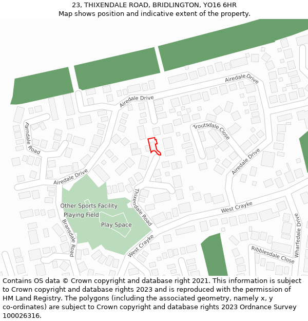 23, THIXENDALE ROAD, BRIDLINGTON, YO16 6HR: Location map and indicative extent of plot