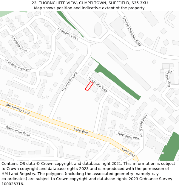 23, THORNCLIFFE VIEW, CHAPELTOWN, SHEFFIELD, S35 3XU: Location map and indicative extent of plot