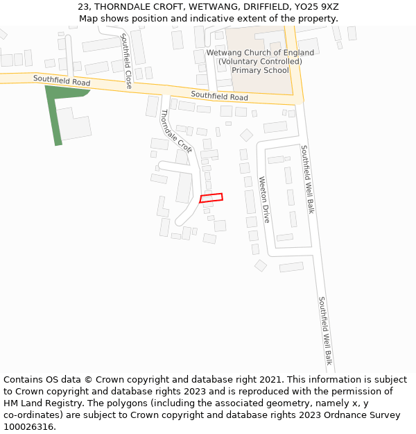 23, THORNDALE CROFT, WETWANG, DRIFFIELD, YO25 9XZ: Location map and indicative extent of plot