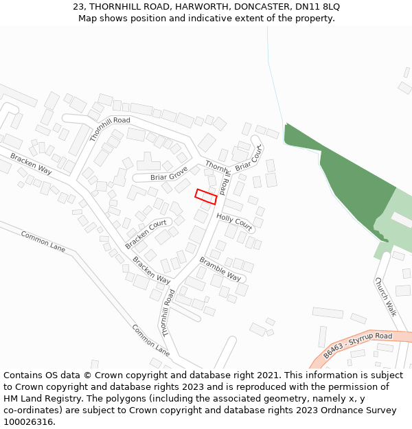 23, THORNHILL ROAD, HARWORTH, DONCASTER, DN11 8LQ: Location map and indicative extent of plot