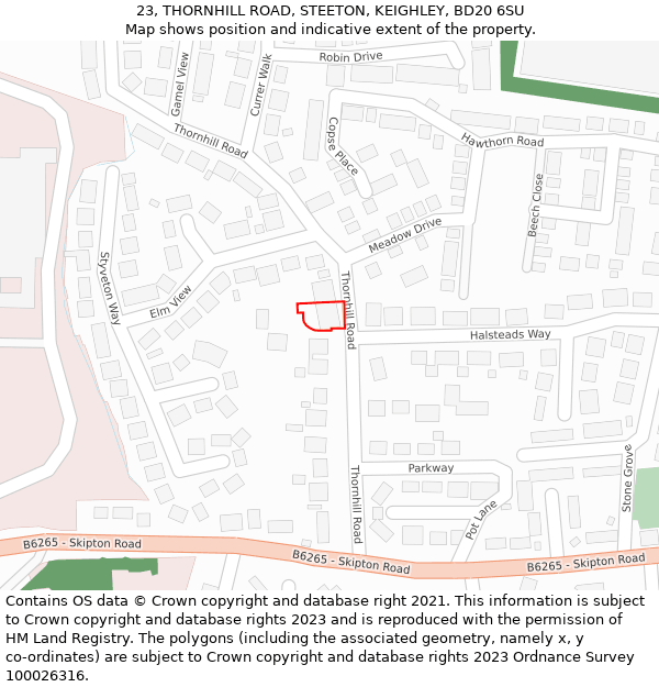 23, THORNHILL ROAD, STEETON, KEIGHLEY, BD20 6SU: Location map and indicative extent of plot