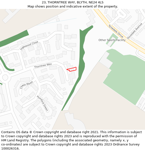 23, THORNTREE WAY, BLYTH, NE24 4LS: Location map and indicative extent of plot