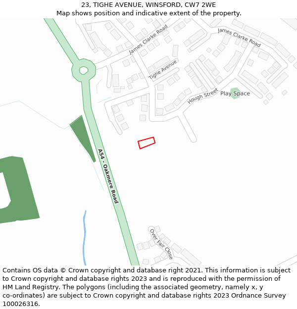 23, TIGHE AVENUE, WINSFORD, CW7 2WE: Location map and indicative extent of plot